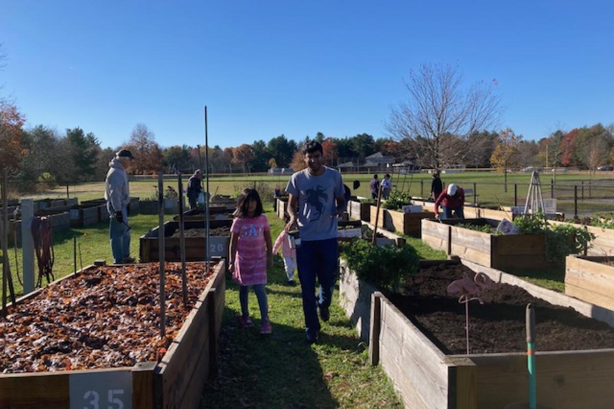 Walking through garden