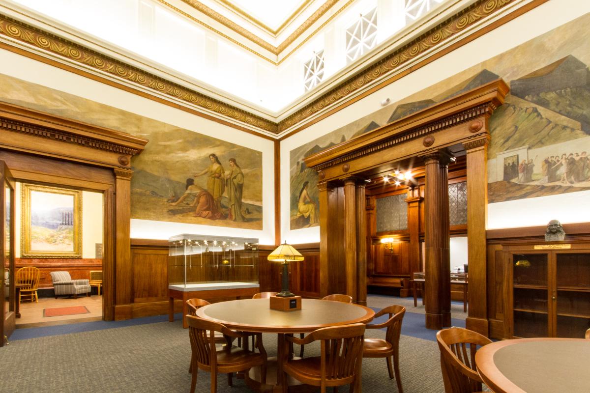 Library Mural Room Seating Area with Tables 2