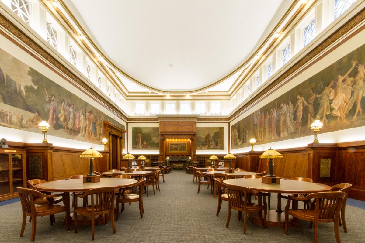 Library Mural Room Seating Area with Tables 7