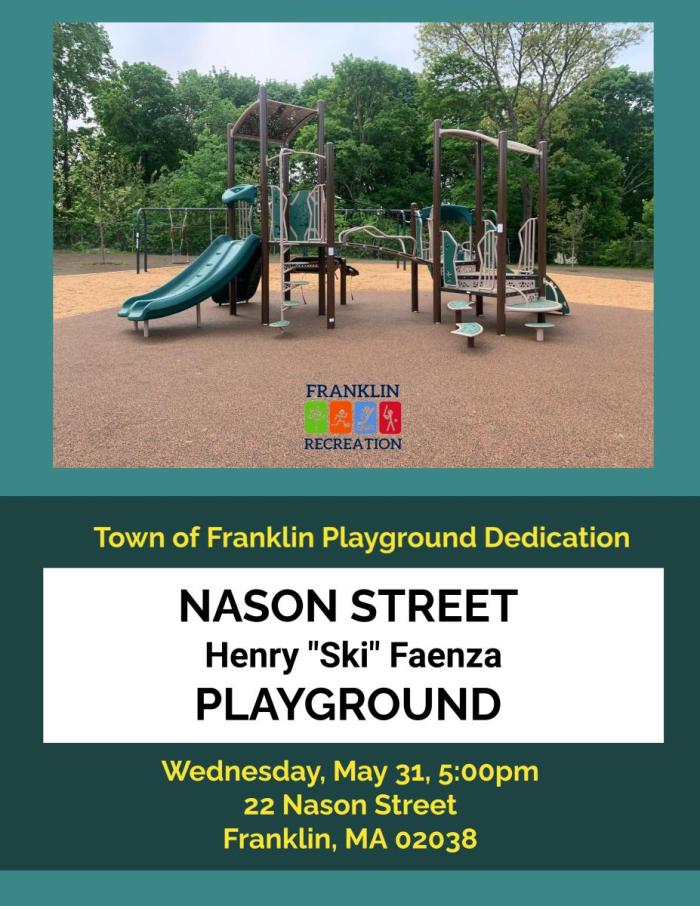 Nason Street Promotional Flyer - Nason Street Playground photo with event time and location details
