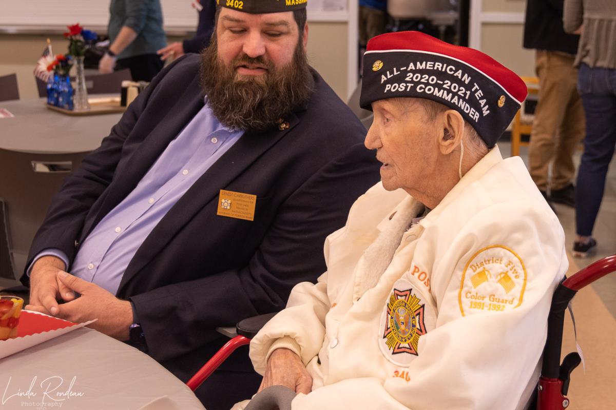 VFW Post 3402 Quartermaster Ernest Carruthers with Post Commander Larry Bederian at the 2023 Memorial Day Breakfast at the Franklin Senior Center. (Photo by Linda Rondeau)