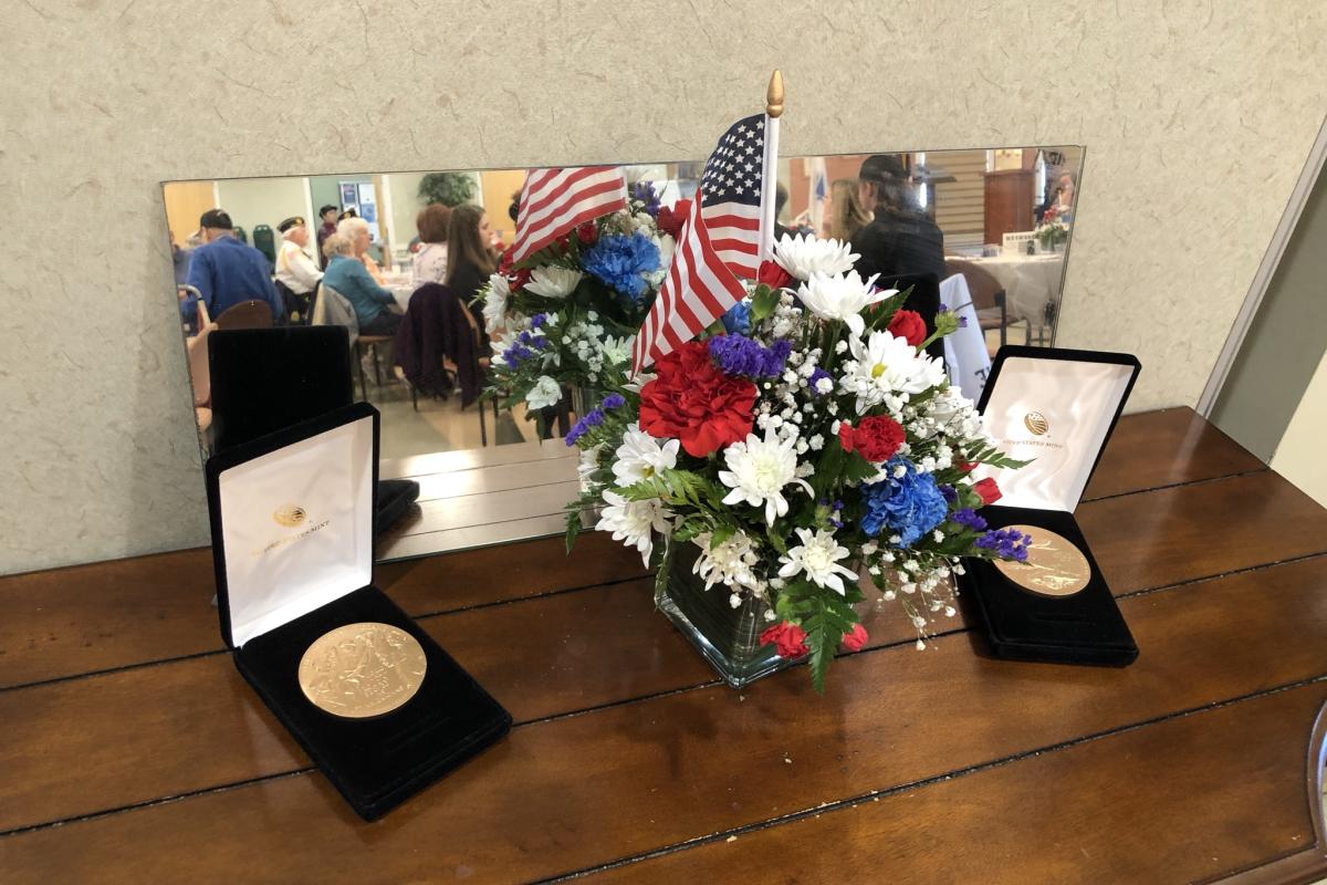 Franklin residents Kim Mu-Chow and Lester Chow's fathers, Chinese-American WWII veterans, posthumously received Congressional Gold Medals for their service to the United States.The medals were on display at the Veterans' Day 2021 Luncheon.