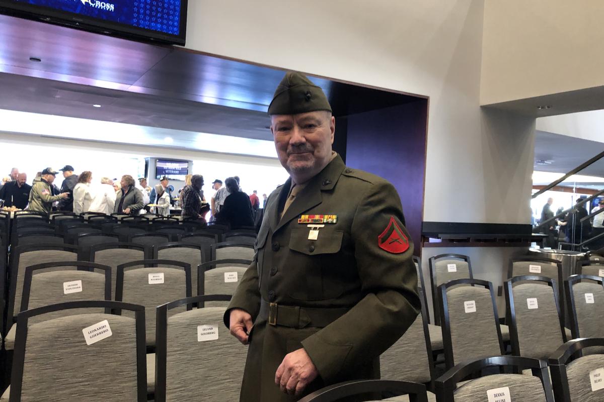 Franklin Veteran Patrick Doyle attended the Vietnam Veteran pinning ceremony at Gillette Stadium on March 29, 2023.