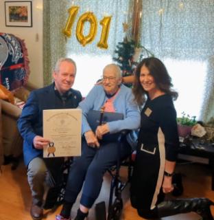 Mrs. DiMartino - at 101 Years Old - Franklin's Oldest Resident along with State Rep. Jeff Roy and Town Clerk Nancy Danello