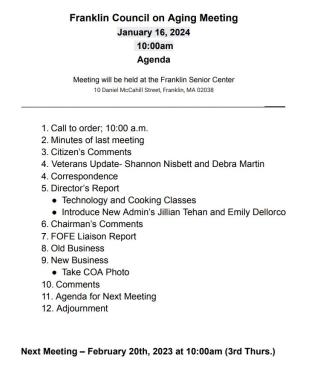 January 2024 COA Meeting Agenda