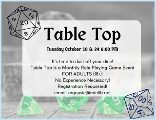 image: Table top October 10 & 24 at 6:00 PM Dungeons and Dragons for Adults
