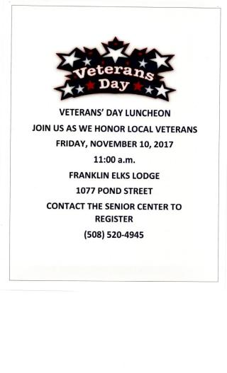 Veterans' Day Luncheon November 10 at 11am  