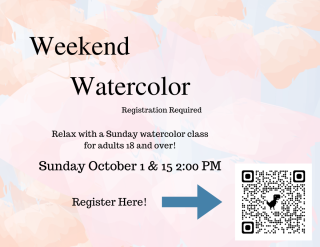 image: The Weekend Watercolor October 1st & 15th at 2:00 PM with Registration QR code 