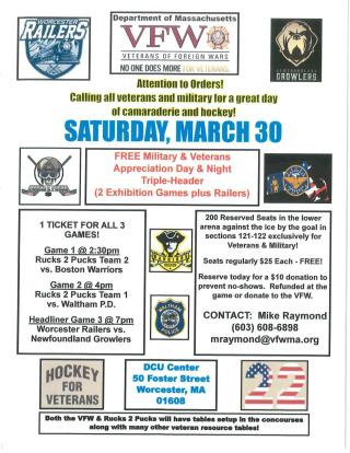Hockey Triple Header at DCU in Worcester - FREE TICKETS FOR VETS!