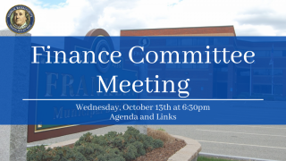 Finance Committee Meeting October 13th, 2021 at 6:30pm