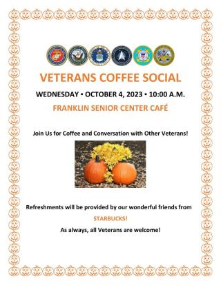 Veterans Coffee Social scheduled for October 4, 2023 at 10 AM